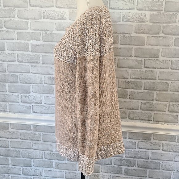 Fate Chunky Knit Cozy Sweater Khaki Tan Crewneck Long Sleeve Womens XL Pullover - Picture 3 of 8